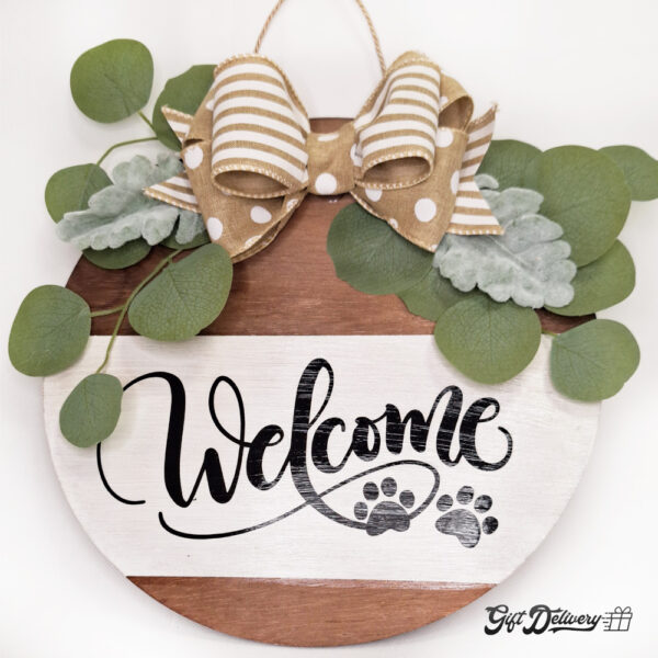 decor pentru usa Welcome cu labute